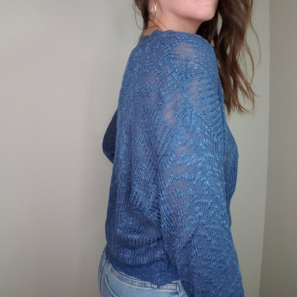Hyped Unicorn by LA MIEL Blue Slouchy Light Weight Semi Sheer Cardigan Size M/L - Picture 7 of 7